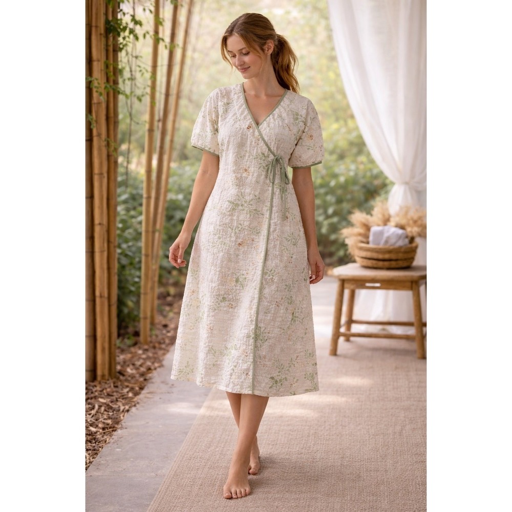 Home‎ Dress Floral House Dress Cotton Loungewear Wrap Style Size T M